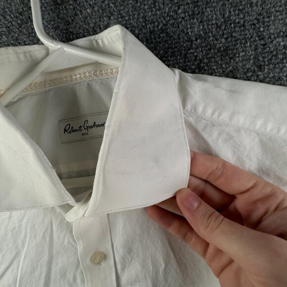 Robert Graham White Long Sleeve Button Up Shirt Men Size 17.5 (44) All Cotton - Picture 9 of 16